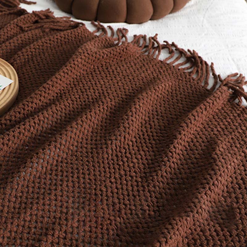 Knit Tassel Blanket | Soft Acrylic Fiber | Solid Color