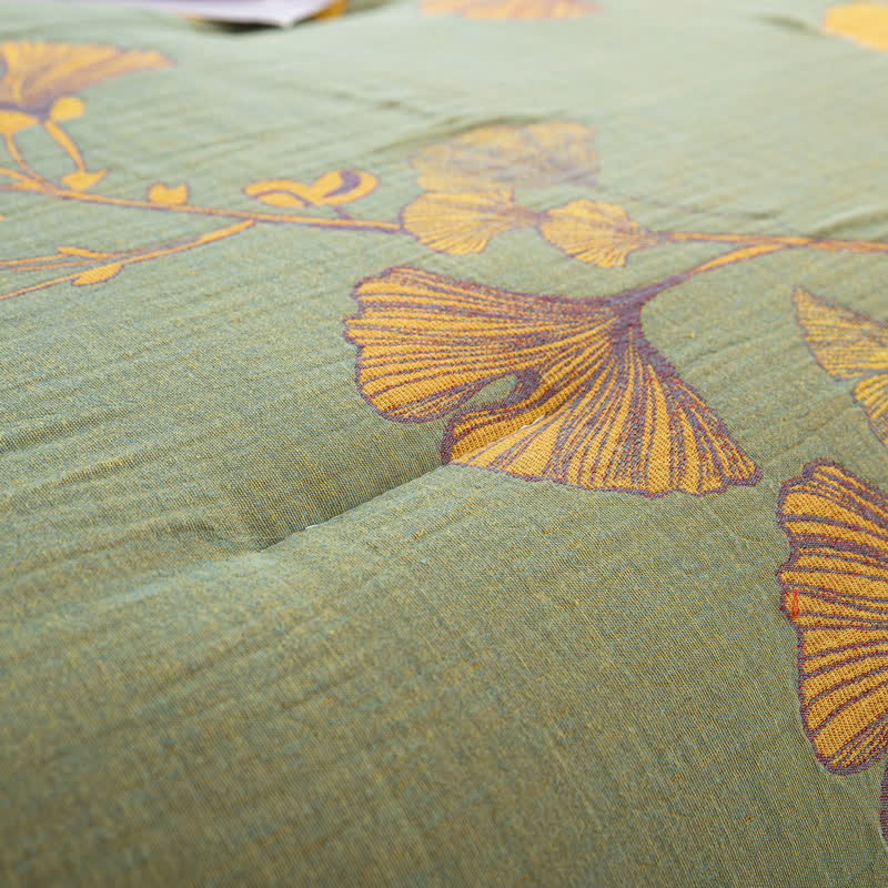 Rustic Ginkgo Leaf Bedding Set | 100% Organic Cotton | Includes Quilt & 2 Pillowcases
