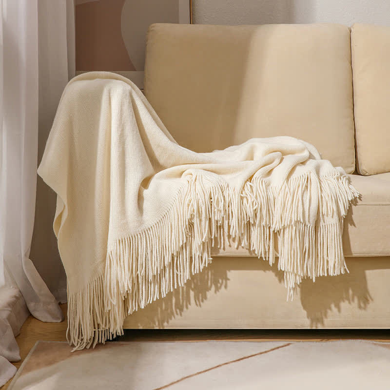 Tassel Throw Blanket | Soft Acrylic Fabric | 50" x 70" or 51" x 94"