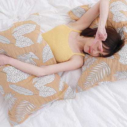 Cotton Pillow Towel Set | Breathable Leaf Print | 2 Pieces