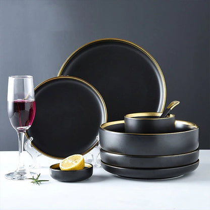 Legacy Dinnerware Set | Fine Porcelain | Black and Gold