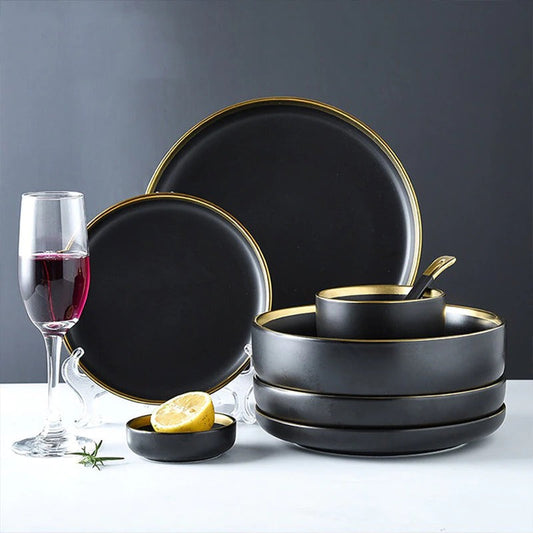 Legacy Dinnerware Set | Fine Porcelain | Black and Gold