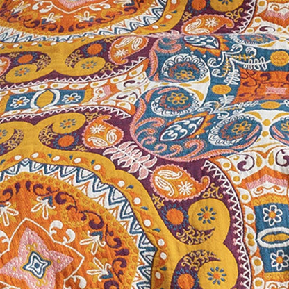 Reversible Cotton Quilt | Dark Orange Bohemian Design | Available in Full, Queen, King Sizes