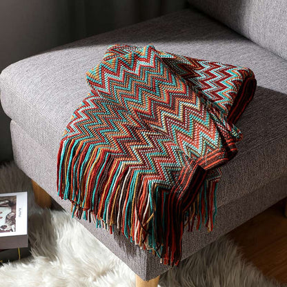 Striped Tassel Blanket | Soft Acrylic Fiber | Multiple Sizes