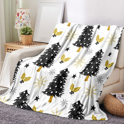 Christmas Tree & Snowflake Flannel Blanket | Soft Polyester | 39" x 59" & 59" x 79"