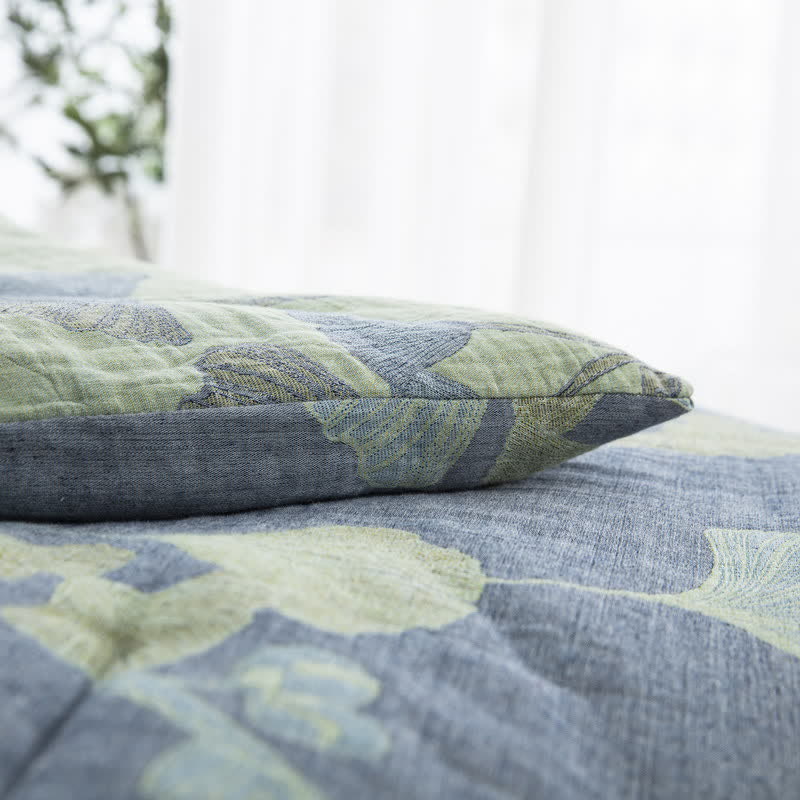Rustic Ginkgo Leaf Bedding Set | 100% Organic Cotton | Includes Quilt & 2 Pillowcases
