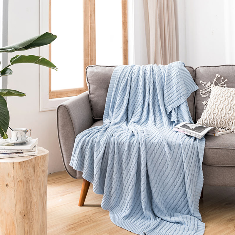 Cotton Knit Sofa Blanket | Soft & Cozy | Solid Color