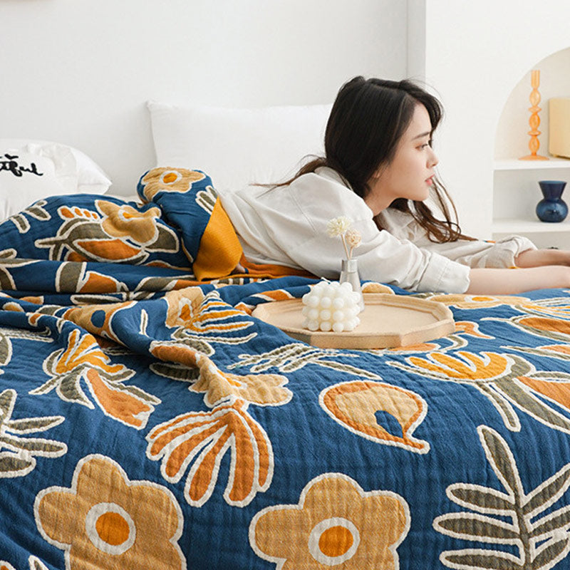 King Size Cotton Quilt | Flower Print | Double-Sided Design 90"x98"