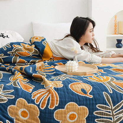 King Size Cotton Quilt | Flower Print | Double-Sided Design 90"x98"