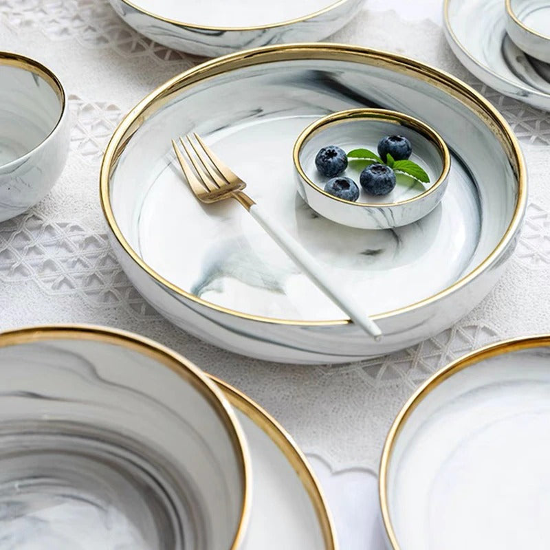 Catalina Dinnerware Set | White Marble Porcelain | 4, 6, or 8 Person Set