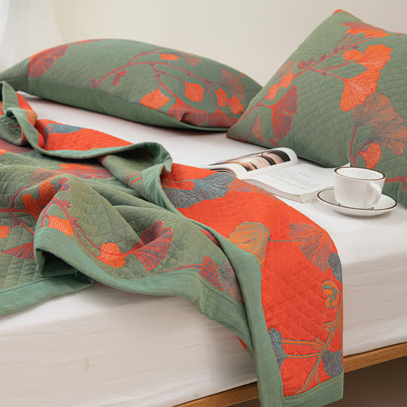 Ginkgo Leaf Quilt | 100% Organic Cotton | Orange