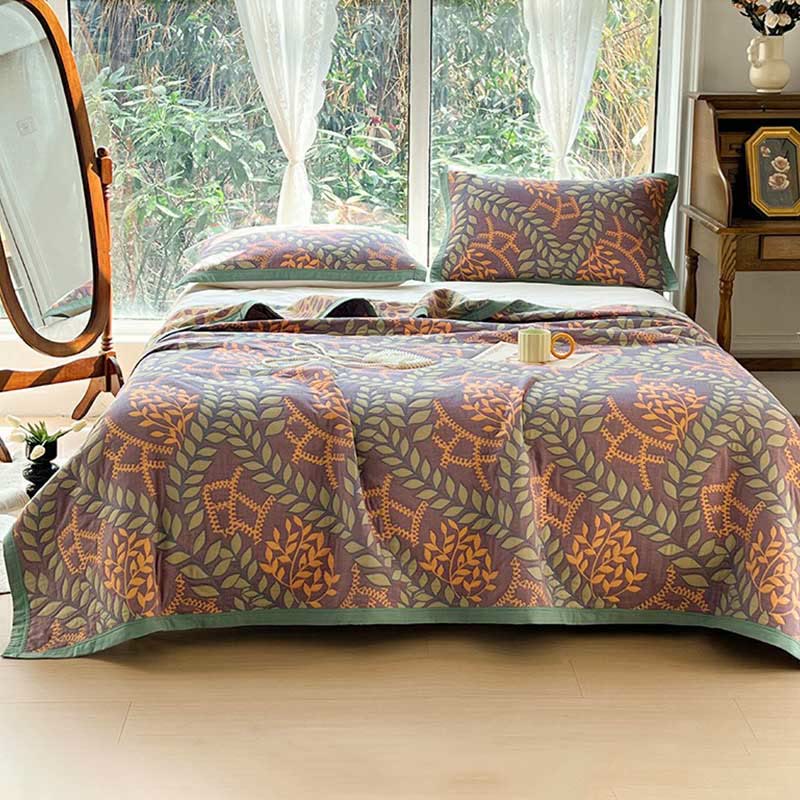 Leaf Quilt Set | 100% Combed Cotton | King Size with 2 Pillowcases