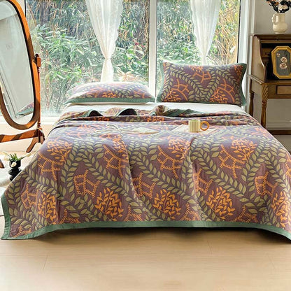 Leaf Quilt Set | 100% Combed Cotton | King Size with 2 Pillowcases