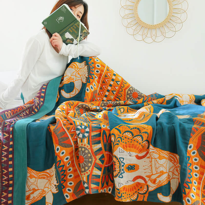 Cotton Reversible Quilt | Elephant Print Design | Full/Queen Size