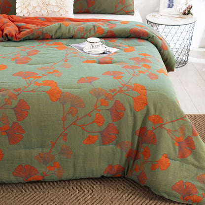 Rustic Ginkgo Leaf Bedding Set | 100% Organic Cotton | Includes Quilt & 2 Pillowcases