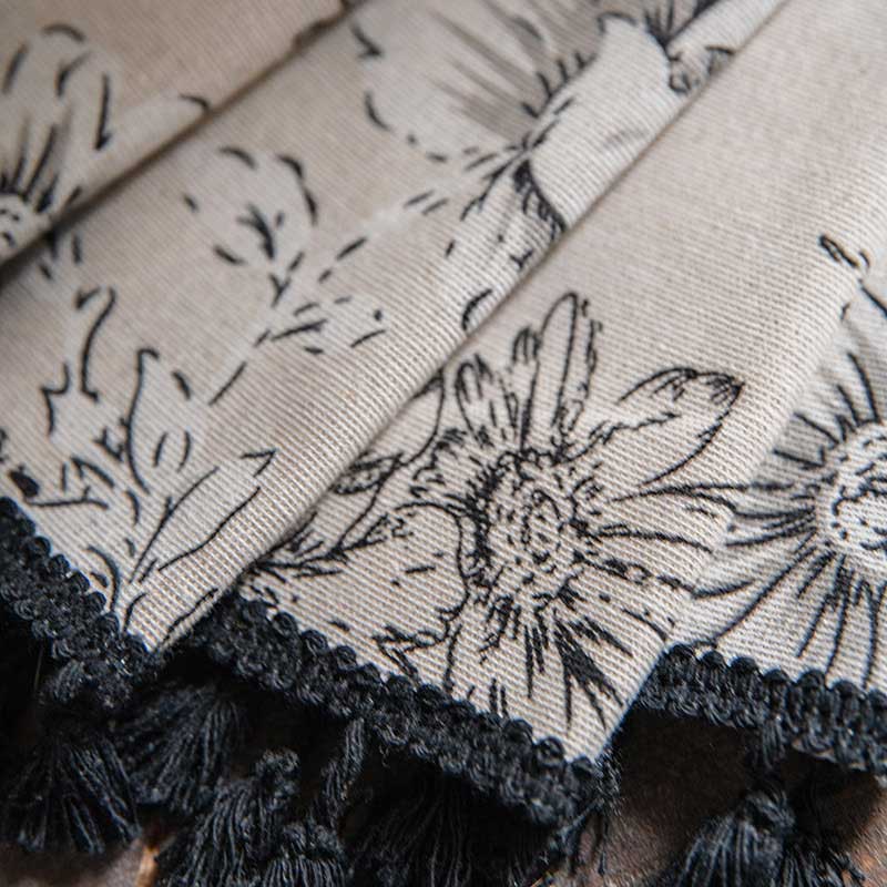Black Flower Curtain | Cotton Blend | Semi-Blackout Design
