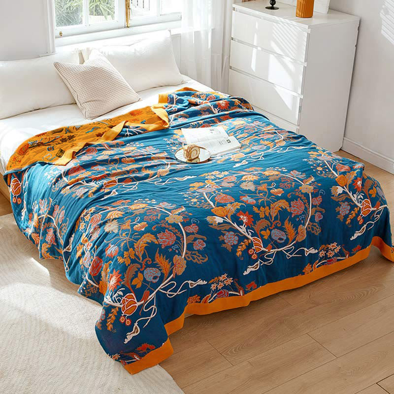 Blooming Flower Pattern Quilt | 100% Organic Cotton | Reversible Design