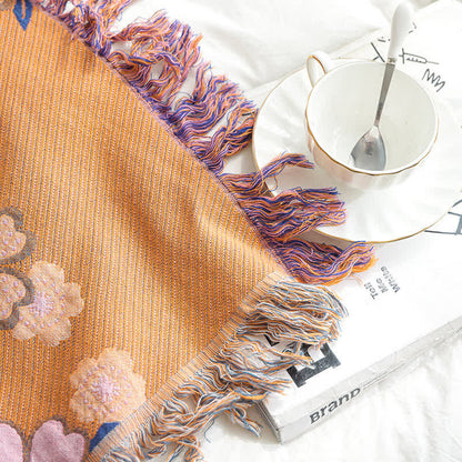 Blooming Flowers Soft Tassel Blanket | Pure Cotton | Full Size 59"W x 79"L