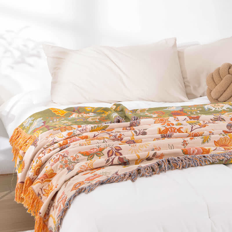 Rustic Floral Blanket | Pure Cotton | Reversible 59" x 79"