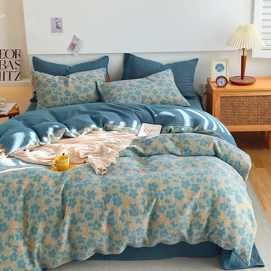 Floral Cotton Gauze Bedding Set | 100% Organic Cotton | Queen Size