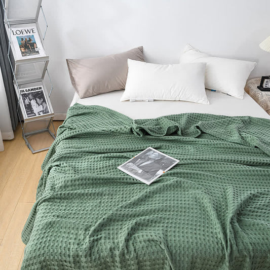 Solid Color Waffle Cotton Reversible Quilt | 100% Organic Cotton | Full/Queen Size