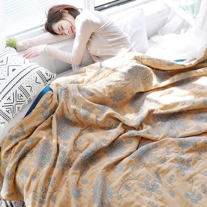 Cotton Sofa Blanket | Lightweight Flower Print | Reversible Design 59" x 79"