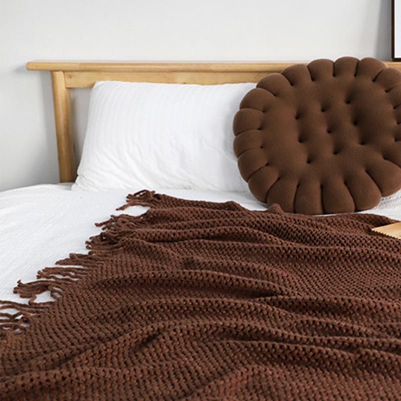 Knit Tassel Blanket | Soft Acrylic Fiber | Solid Color