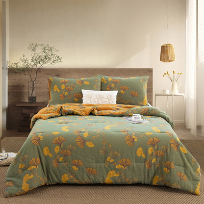 Rustic Ginkgo Leaf Bedding Set | 100% Organic Cotton | Includes Quilt & 2 Pillowcases