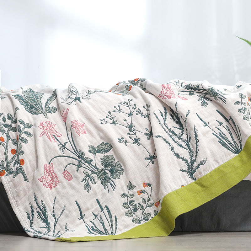 Flower Plant Reversible Quilt | 100% Organic Cotton | Full/Queen/King Sizes