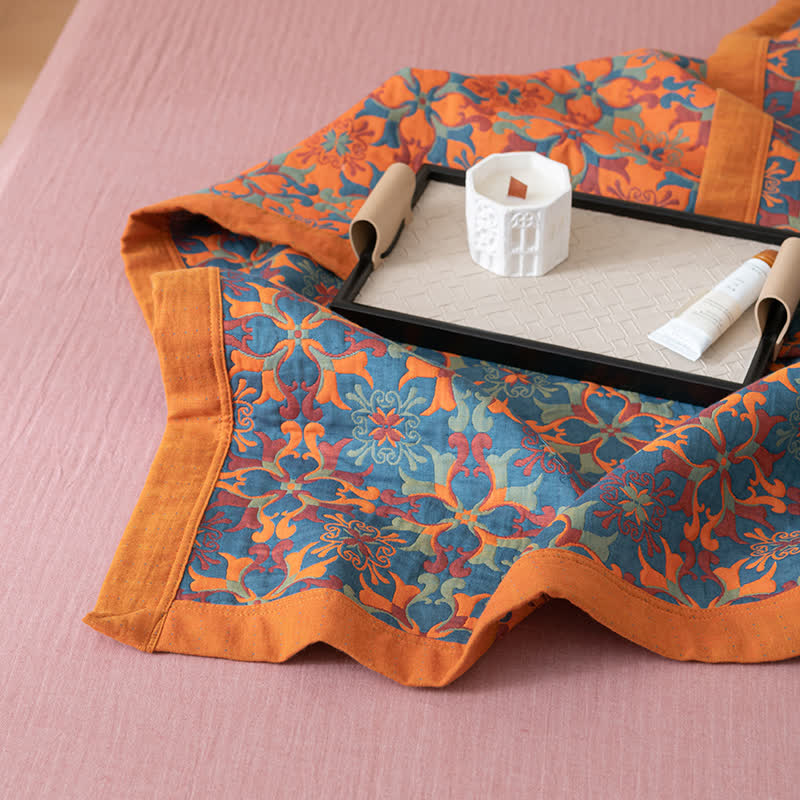 Cotton Quilt Set | Reversible Orange & Blue | 1 Quilt & 2 Pillowcases