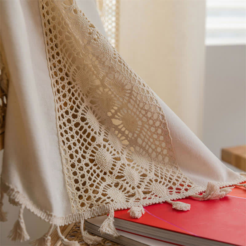 Beige Tassel Curtain | Cotton Linen | Semi-Blackout