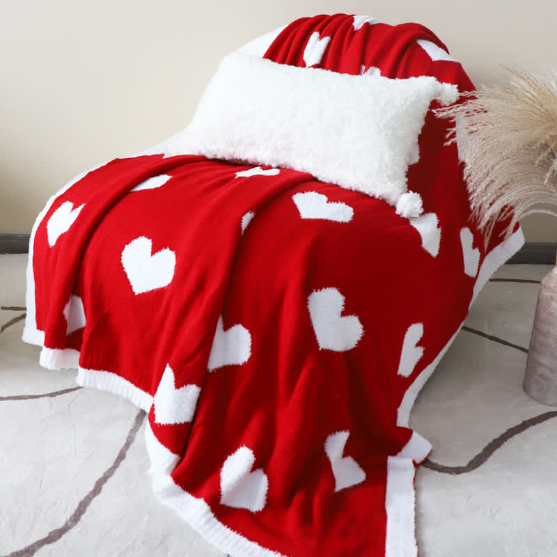 Heart Print Reversible Throw Blanket | Soft Acrylic-Polyester Blend | 51"x63" or 59"x79"