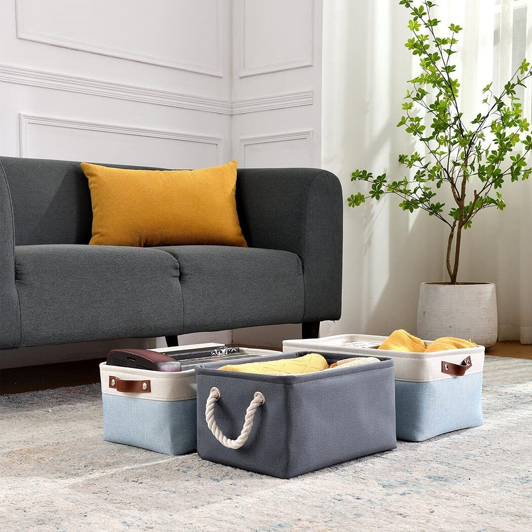 Dark Grey Storage Basket | Washable Canvas with Rope Handles | Multiple Sizes Available