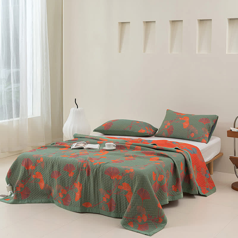 Ginkgo Leaf Quilt | 100% Organic Cotton | Orange