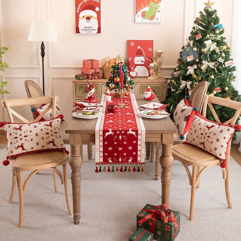 Christmas Tree Tassel Table Runner | Polyester | 14" x 55" to 14" x 118" Options