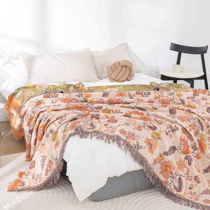 Rustic Floral Blanket | Pure Cotton | Reversible 59" x 79"