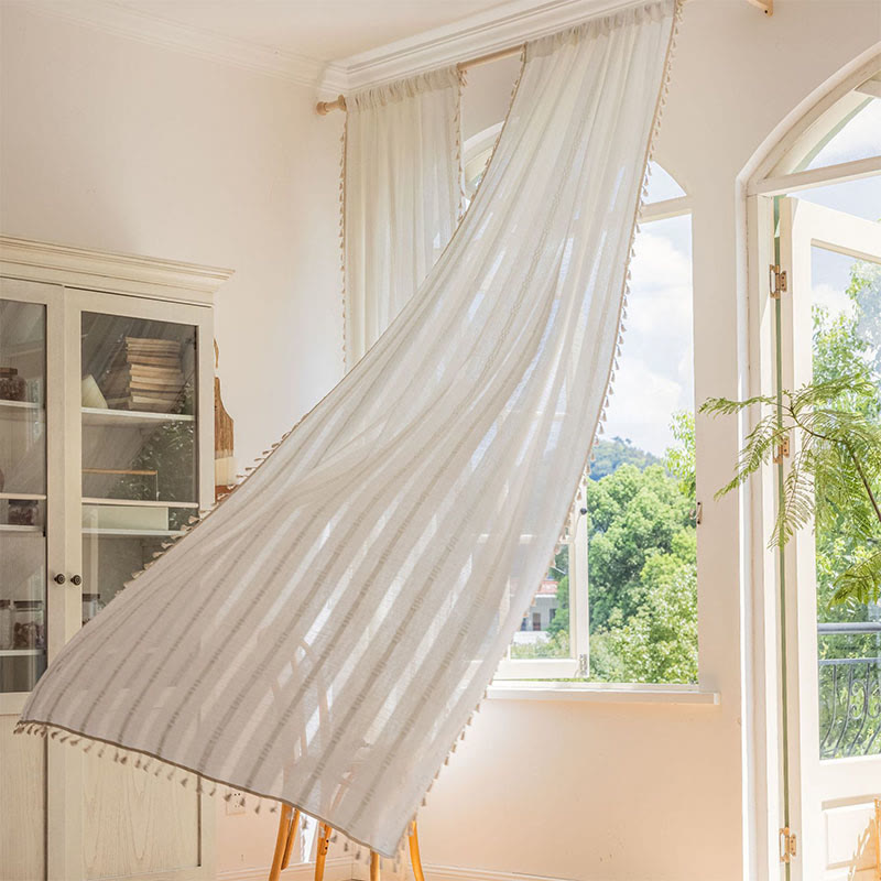 Bohemian Semi-Blackout Curtain | Soft Polyester with Tassels | 55"W x 63"-118"L