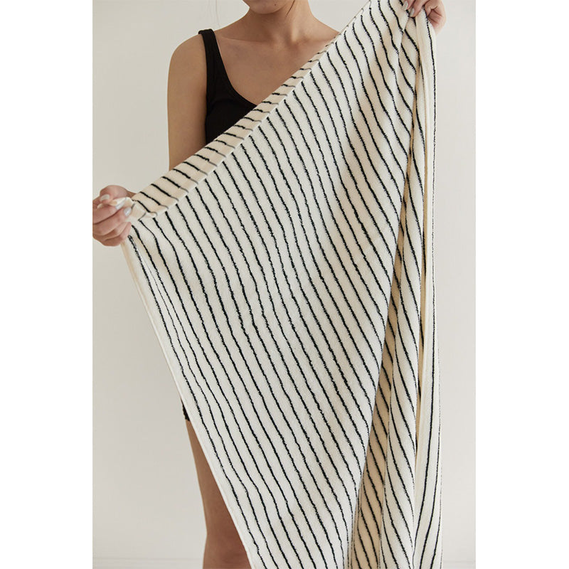 Breathable Cotton Bath Towel | White & Black Striped | 70cm x 140cm