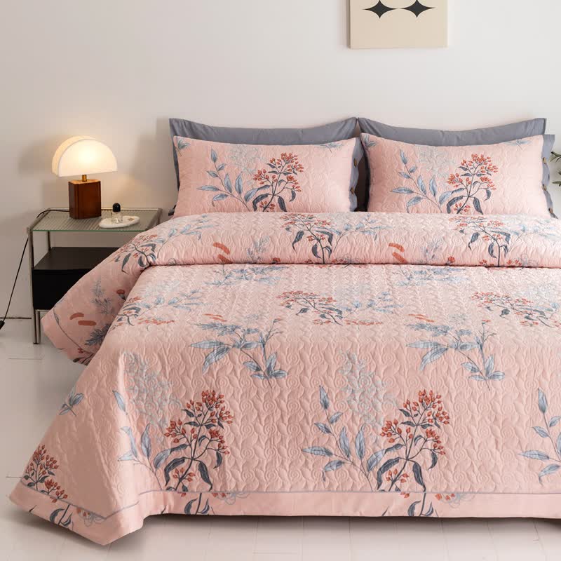 Floral Quilted Bedding Set | 100% Organic Cotton | Queen Size, 2 Pillowcases