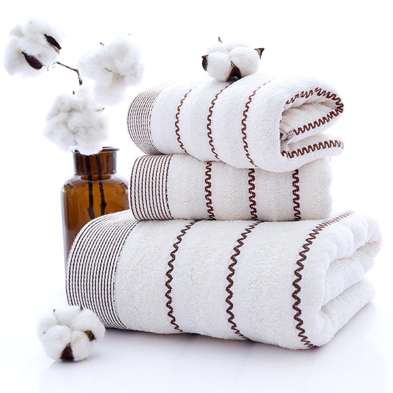 Bath Towel Set | 100% Cotton | Striped | 2 Hand Towels & 1 Bath Towel