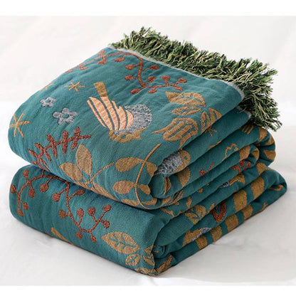 Boho Reversible Blanket | 100% Cotton | Floral and Bird Patterns