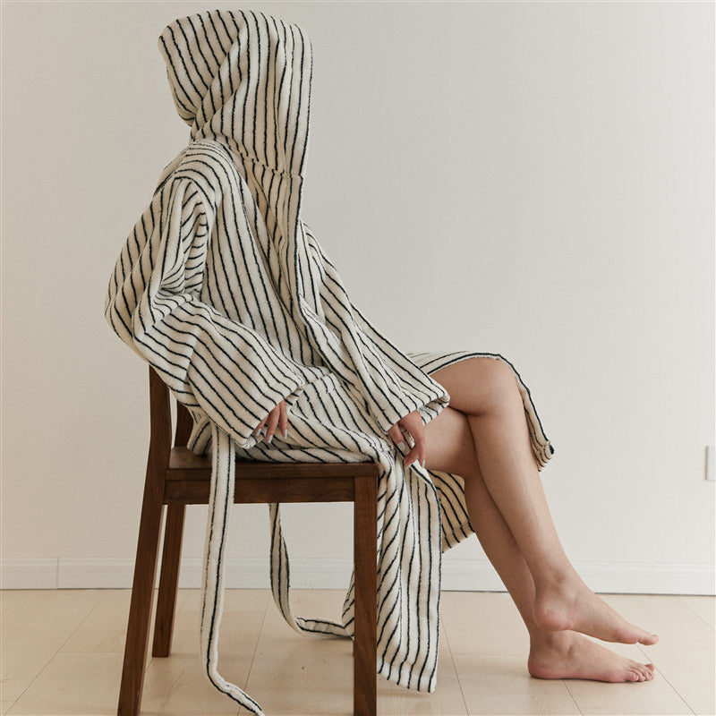 Hooded Cotton Bathrobe | Soft Lightweight Fabric | One Size with Pockets