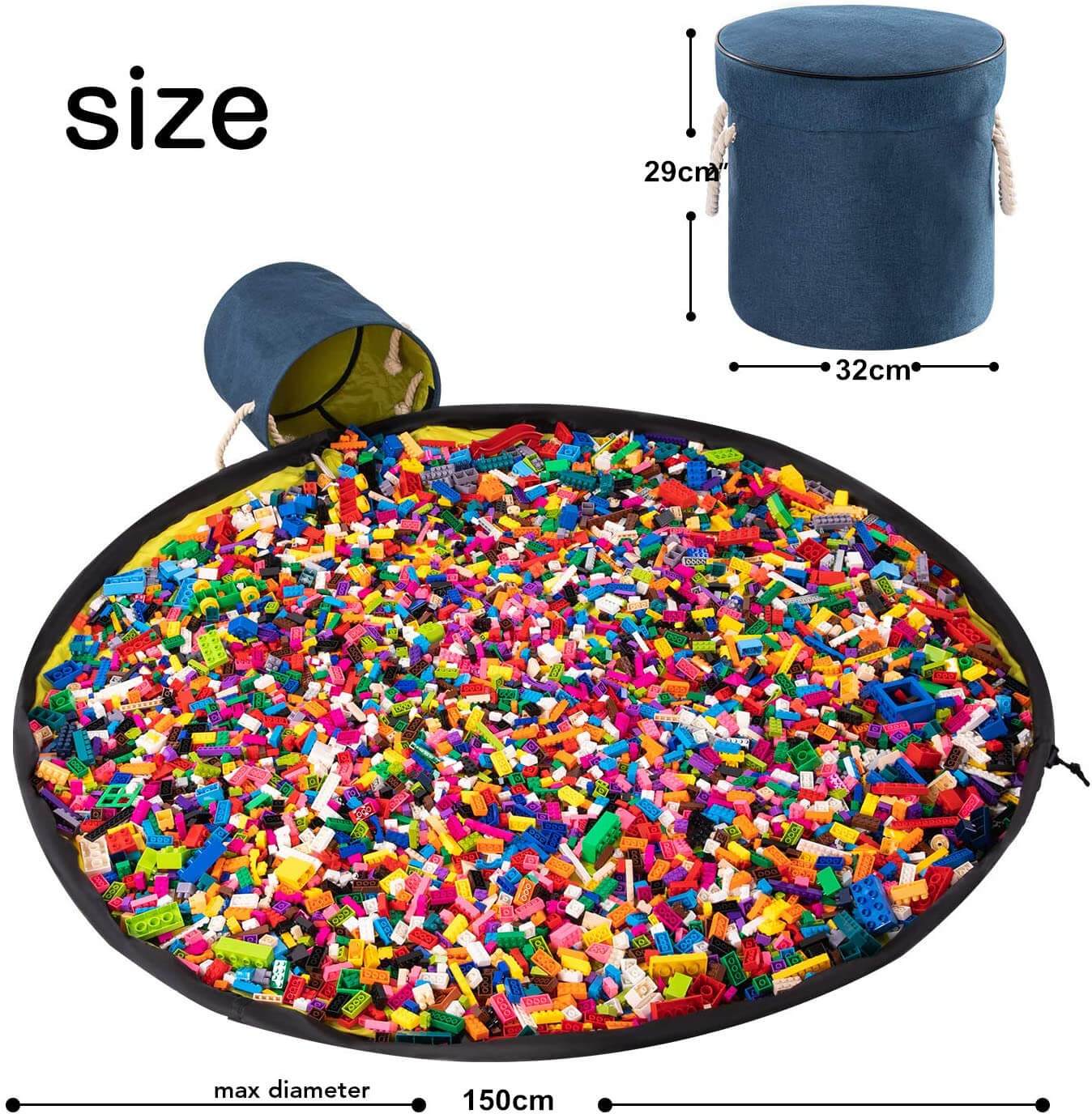 Toy Storage Basket Organizer | Durable with Play Mat | 30cm Diameter