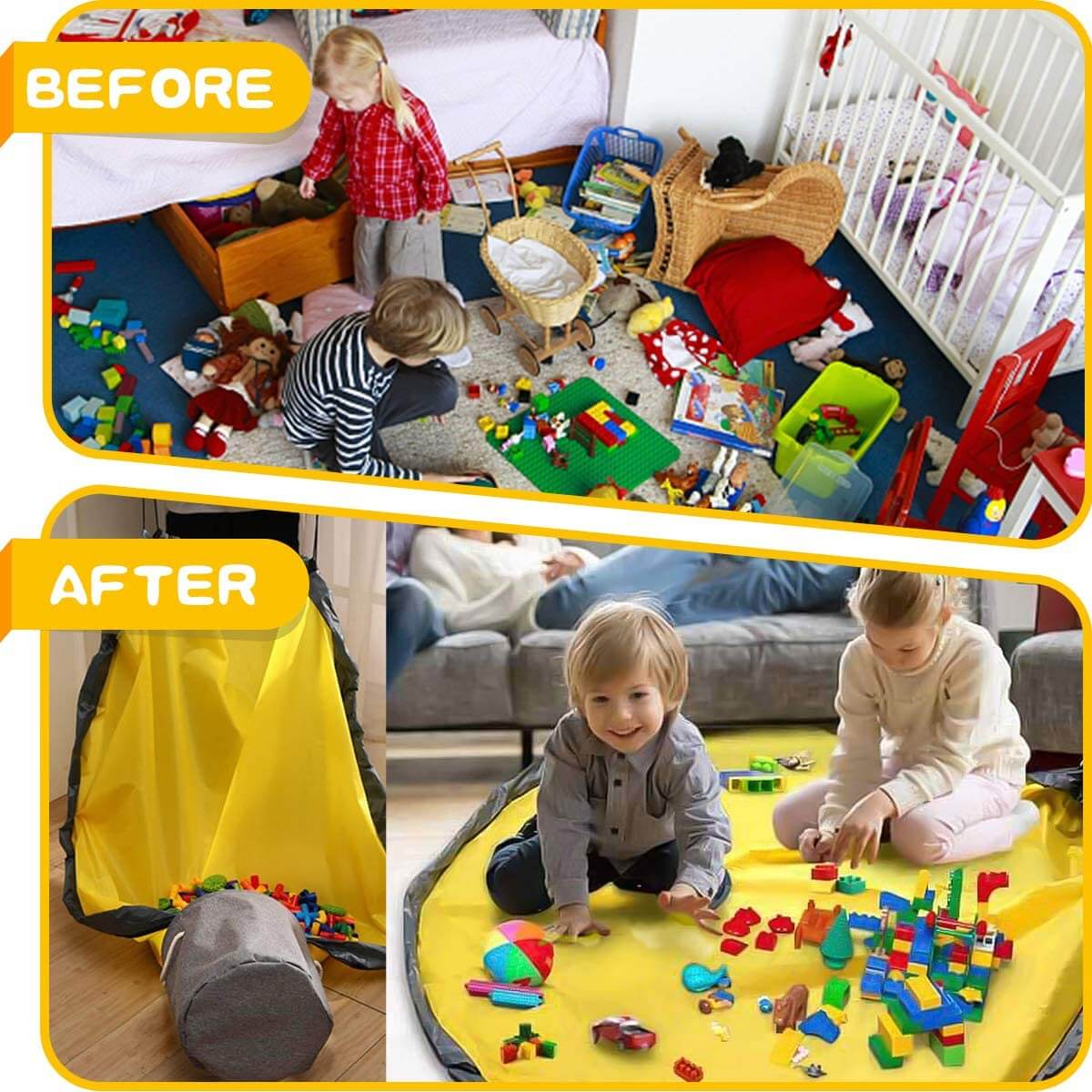 Toy Storage Basket Organizer | Durable with Play Mat | 30cm Diameter