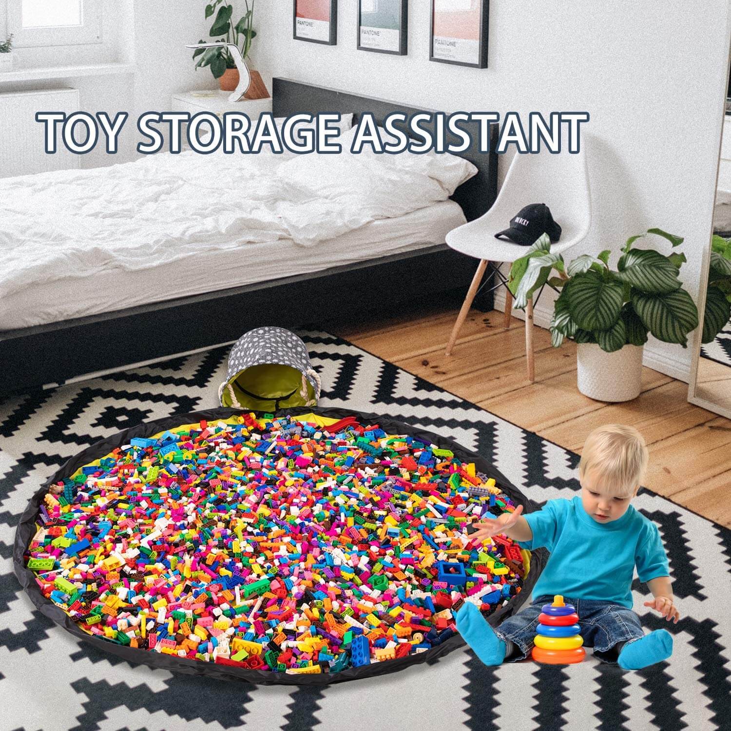 Toy Storage Basket Organizer | Durable with Play Mat | 30cm Diameter
