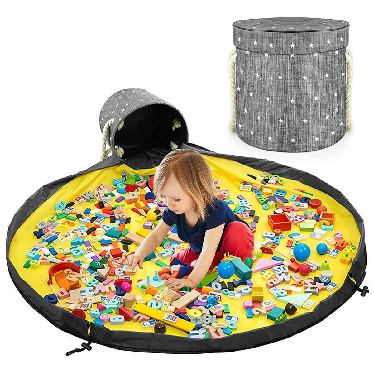 Toy Storage Basket Organizer | Durable with Play Mat | 30cm Diameter
