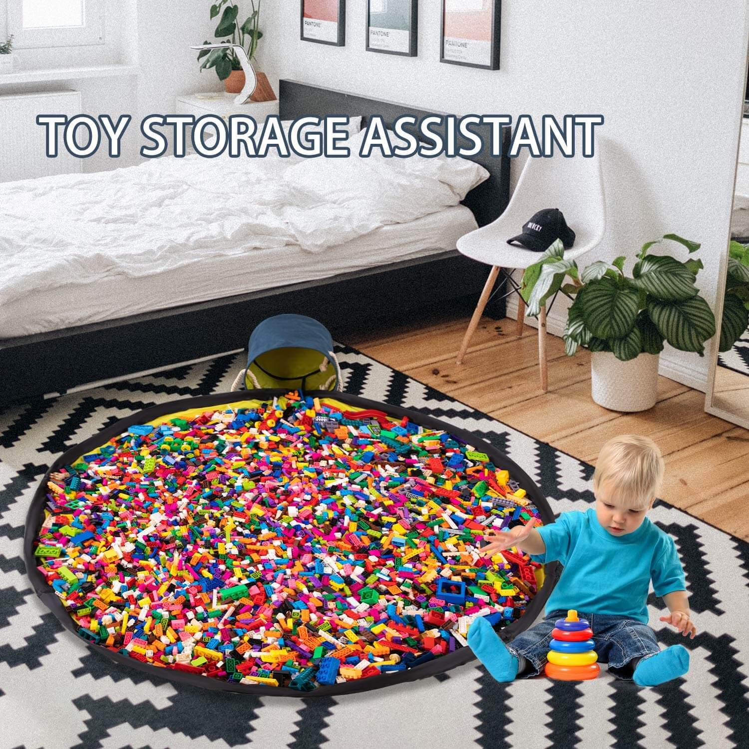 Toy Storage Basket Organizer | Durable with Play Mat | 30cm Diameter
