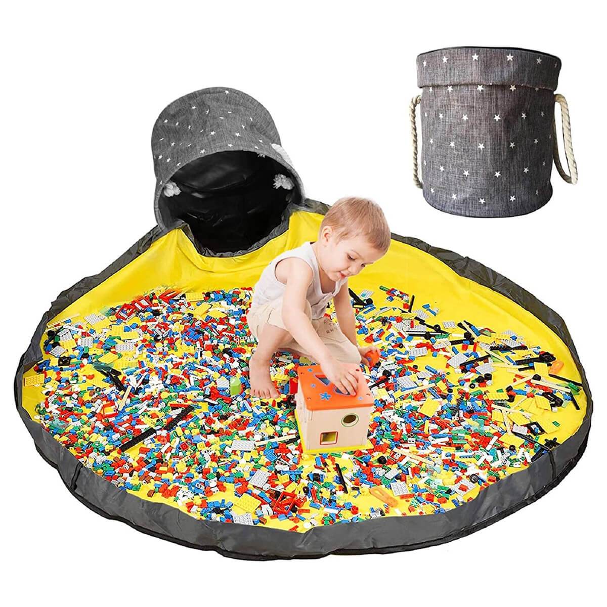 Toy Storage Basket Organizer | Durable with Play Mat | 30cm Diameter