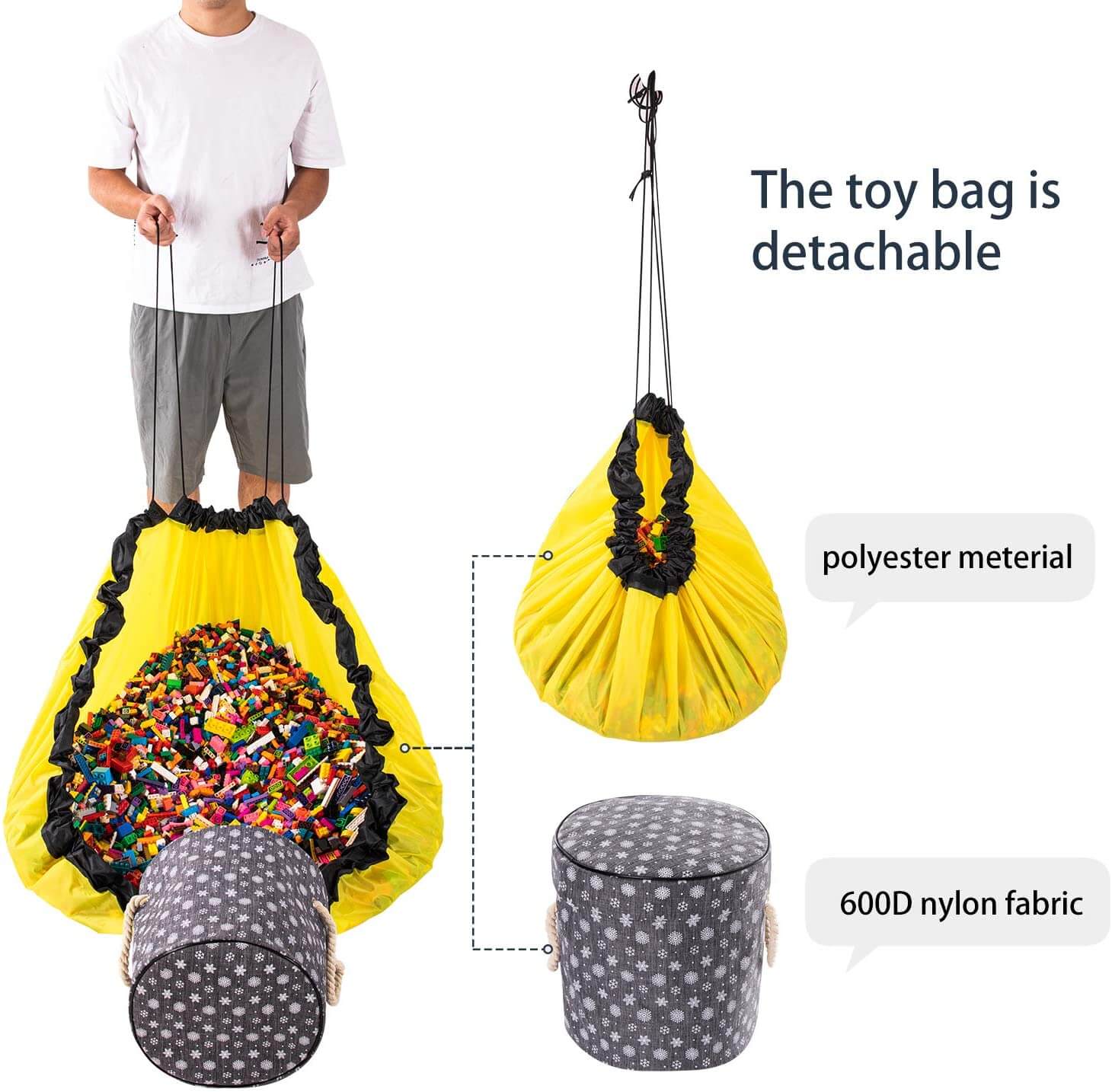 Toy Storage Basket Organizer | Durable with Play Mat | 30cm Diameter