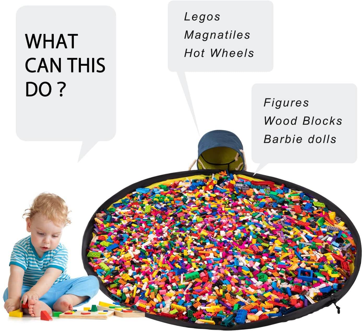 Toy Storage Basket Organizer | Durable with Play Mat | 30cm Diameter